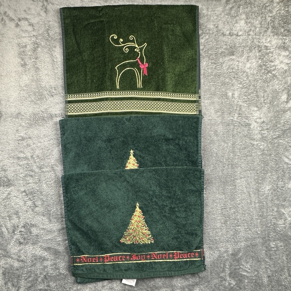 Santens Christmas Tree 3 Hand Towels Embroidery Peace Joy Noel JC Penney Cotton